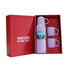 New Shape Stainless Steel Vacuum Flask – 550ML Bottle with 2 Cups & Gift Box (Random Color)