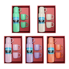 New Shape Stainless Steel Vacuum Flask – 550ML Bottle with 2 Cups & Gift Box (Random Color)