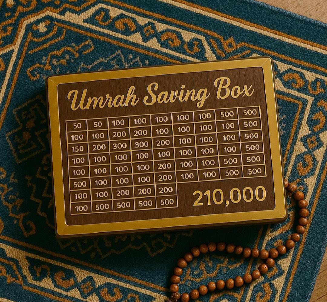 Wooden Umrah Saving Box – Premium Islamic Money Box for Umrah Fund & Charity | Haidern.co