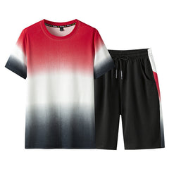Men Short Sleeve T-shirt Shorts Set Fashion Gradient Button Lapel Plus Size Tee Shirt Short Pant Sport Casual Suit | Imported 🇨🇳