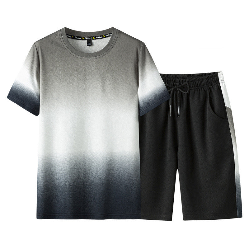 Men Short Sleeve T-shirt Shorts Set Fashion Gradient Button Lapel Plus Size Tee Shirt Short Pant Sport Casual Suit | Imported 🇨🇳