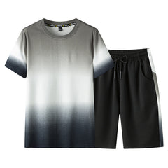 Men Short Sleeve T-shirt Shorts Set Fashion Gradient Button Lapel Plus Size Tee Shirt Short Pant Sport Casual Suit | Imported 🇨🇳